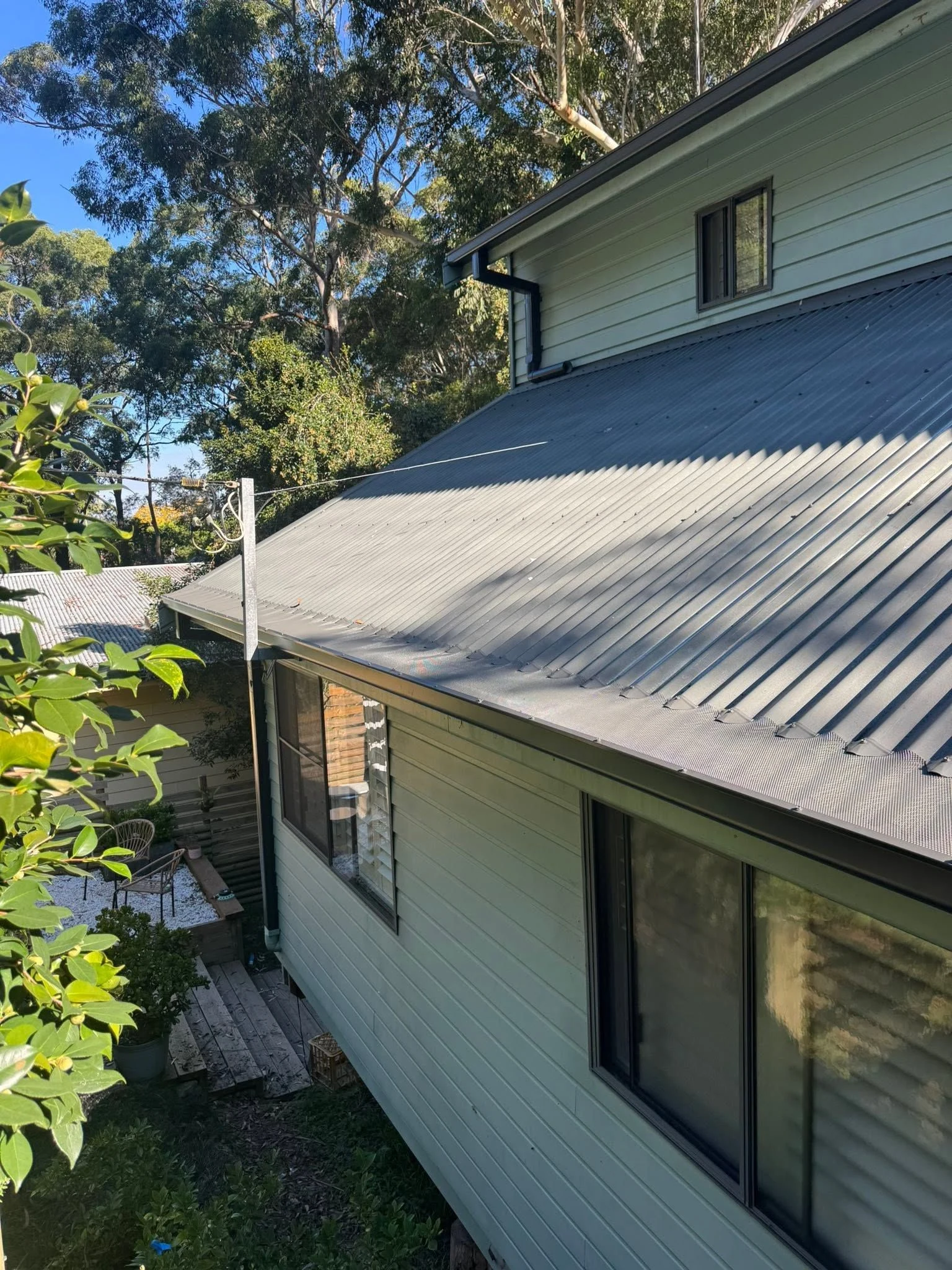 Newly installed Colorbond guttering and fascia finished in one continuous line